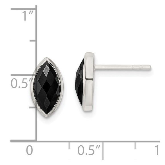 925 Sterling Silver Genuine Fine Jewelry Polished Marquise Onyx Post Earrings